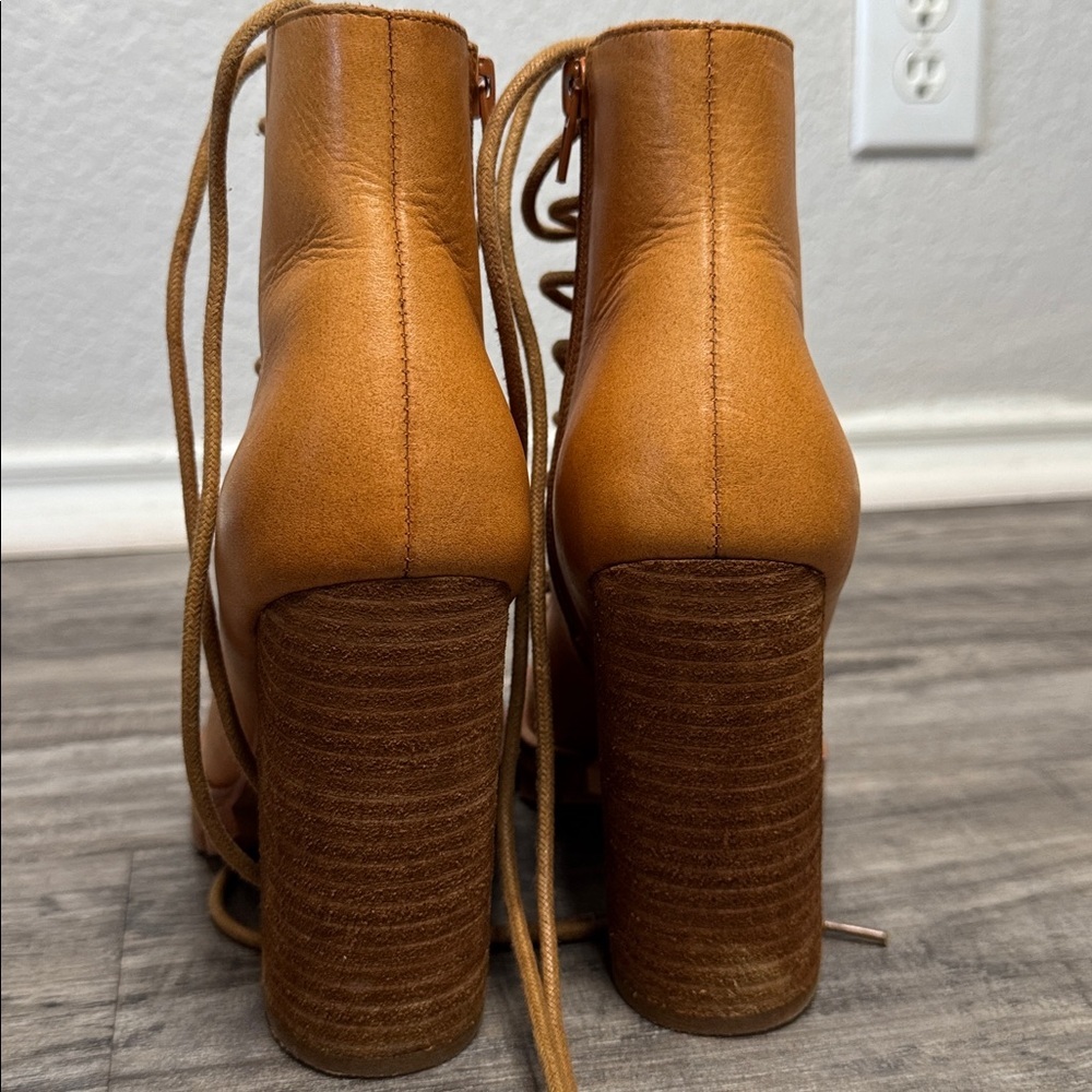 Jeffrey Campbell x Free People Palermo Heel Ankle Boots Tan 8.5 Open Toe Lace Up - Picture 5 of 8